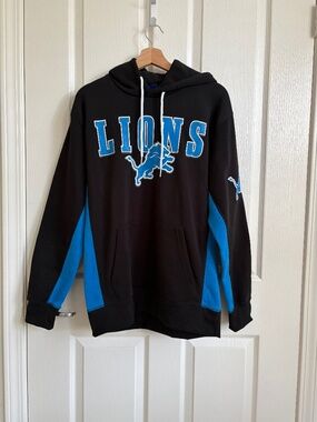 Detroit Lions Men's Black Team Track Graphic Pullover Hoodie Size M NWOT